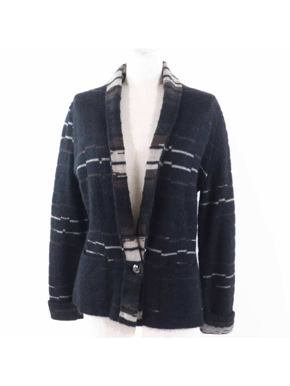 Chanel 09A Wool Mohair CC Logo Buttoned Knit Cardigan Dark Navy 42